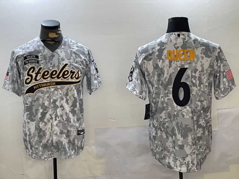 Men%27s Pittsburgh Steelers #6 Patrick Queen Arctic Camo 2024 Salute to Service Stitched Baseball Jersey->pittsburgh steelers->NFL Jersey